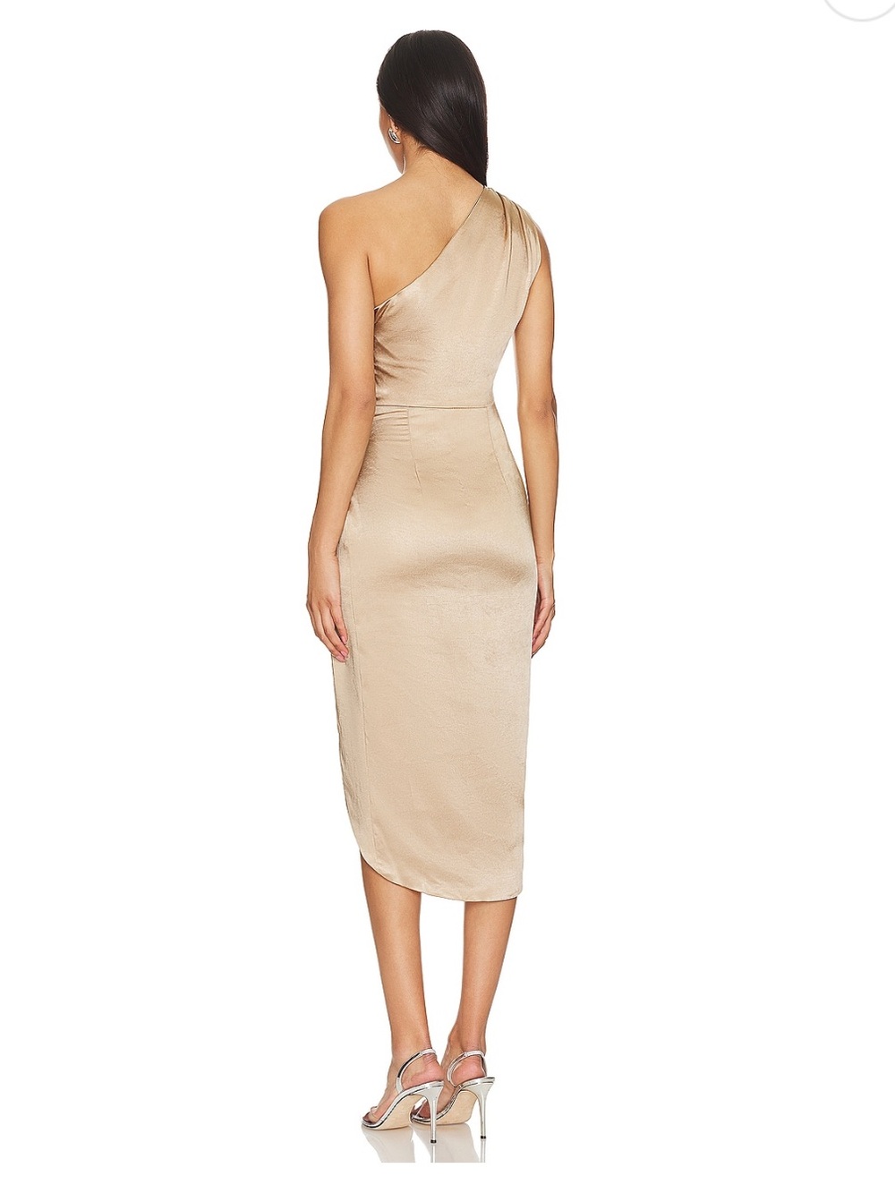 Elliatt Cassini One-Shoulder Satin Dress in Pearl/Light Tan - Picture 2 of 7